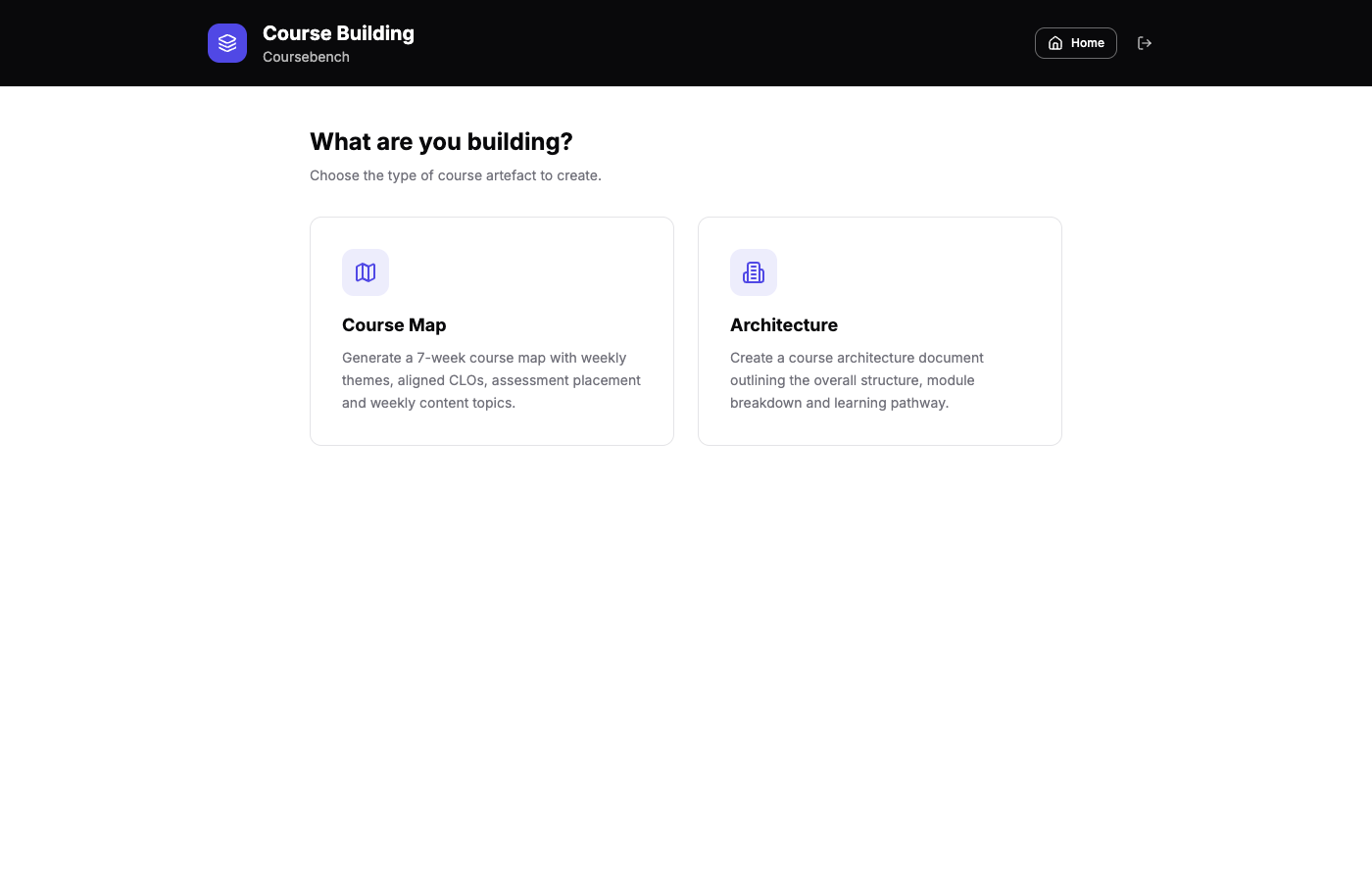 Coursebench course builder generating a course map